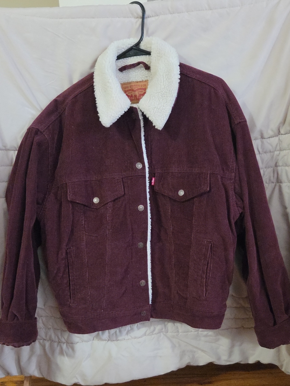 Levi's Women's Burgundy Corduroy Jacket with White Sherpa Collar